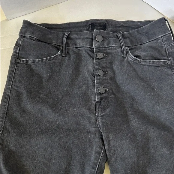 MOTHER THE PIXIE BLACK NOT GUILTY WASH BUTTON FLY SKINNY JEANS SZ 28 - Picture 2 of 13